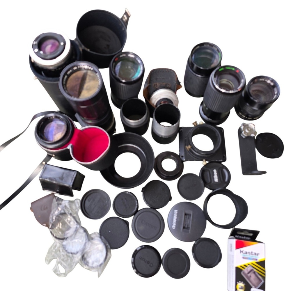 Vintage Camera Lens Lot Vivitar Soligor Tokina 135mm 80-200mm Light Meter Z3
